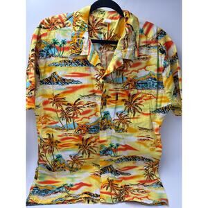 Kahana Hawaiian Shirt Mens XL Yellow Tropical Beach Aloha Button Front